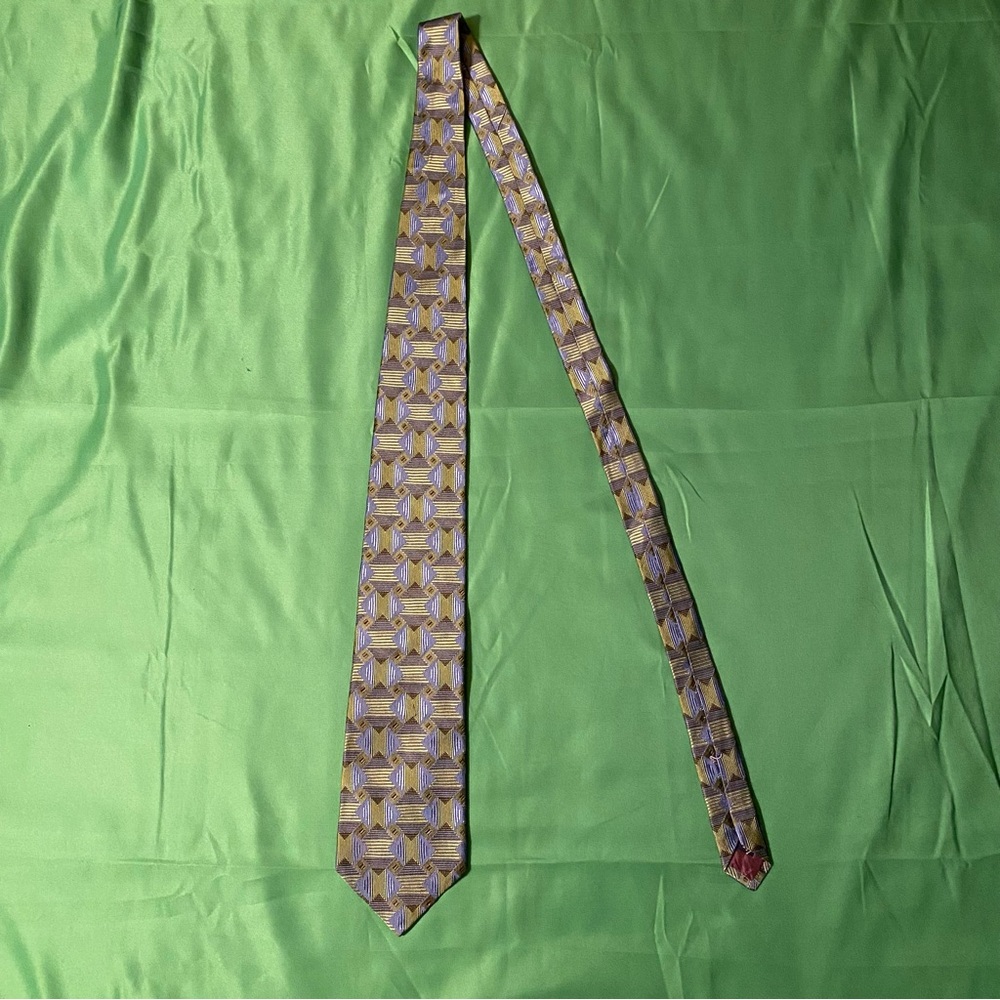 Geometric Purple and Green Men's Tie 100% Silk Hand Made From England